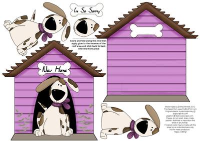 In the Dog House Kennel Shaped Decoupage Card - Mauve