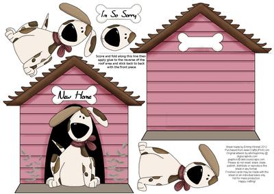 In the Dog House Kennel Shaped Decoupage Card - Dusky Pink