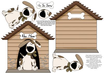 In the Dog House Kennel Shaped Decoupage Card - Neutrals