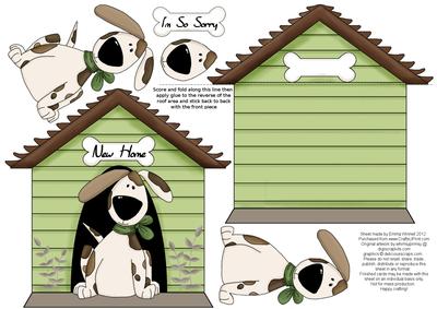 In the Dog House Kennel Shaped Decoupage Card - Olive Green