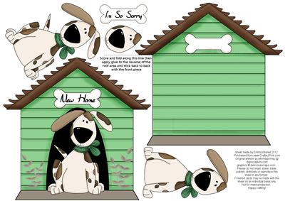 In the Dog House Kennel Shaped Decoupage Card - Spring Green
