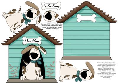 In the Dog House Kennel Shaped Decoupage Card - Aqua