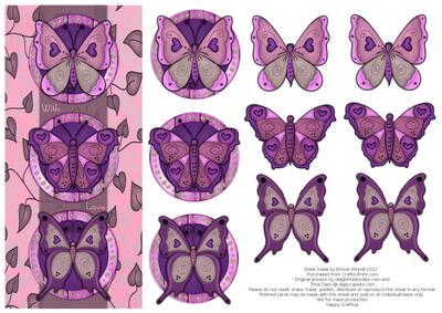 Beautiful Butterflies with Love Decoupage Card - Mauve