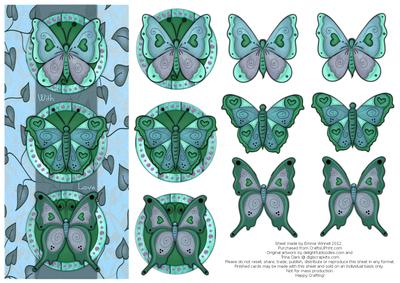 Beautiful Butterflies with Love Decoupage Card - Sky Blue