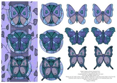 Beautiful Butterflies with Love Decoupage Card - Iris Blue