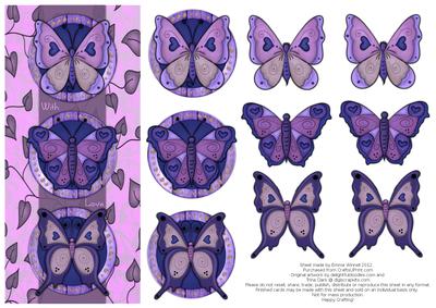 Beautiful Butterflies with Love Decoupage Card - Lilac