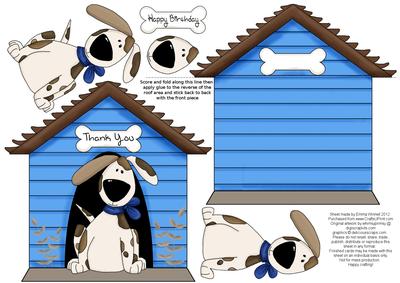 Dog and Kennel Shaped Decoupage Card - Deep Sky Blue