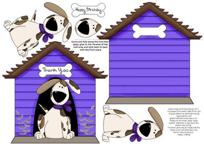 Dog and Kennel Shaped Decoupage Card - Bright Violet