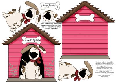 Dog and Kennel Shaped Decoupage Card - Warm Cerise