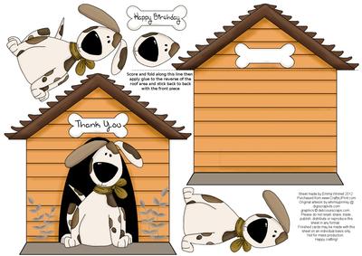 Dog and Kennel Shaped Decoupage Card - Soft Orange