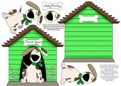 Dog and Kennel Shaped Decoupage Card - Deep Spring Green