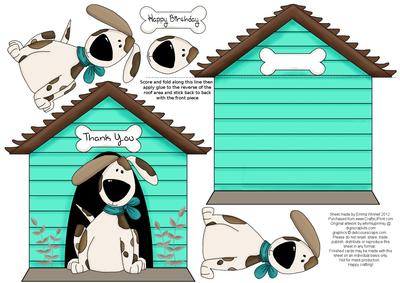 Dog and Kennel Shaped Decoupage Card - Bright Turquoise