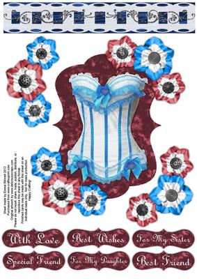 Frilly Corset 8x8 Decoupage Extras - Sky Blue & Burgundy