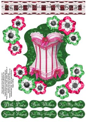 Frilly Corset 8x8 Decoupage Extras - Hot Pink & Green
