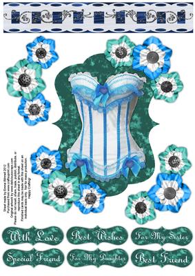 Frilly Corset 8x8 Decoupage Extras - Blue, Teal & Aqua
