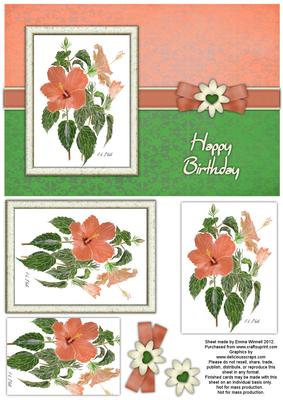 Hibiscus Watercolour Pyramage Card - Salmon & Spring Green