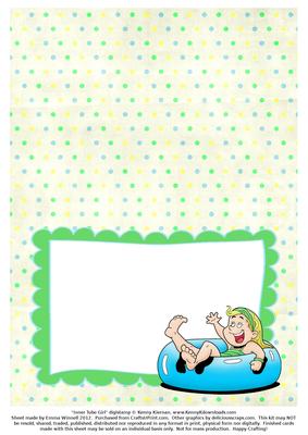 Inner Tube Girl - A5 Insert - Green & Cyan Blue