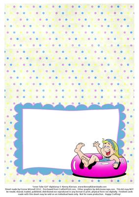 Inner Tube Girl - A5 Insert - Mauve, Pink & Blue