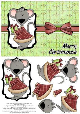 Merry Christmouse Decoupage Card - Red and Pistachio Green