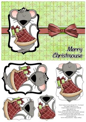 Merry Christmouse Pyramage Card - Red and Pistachio Green