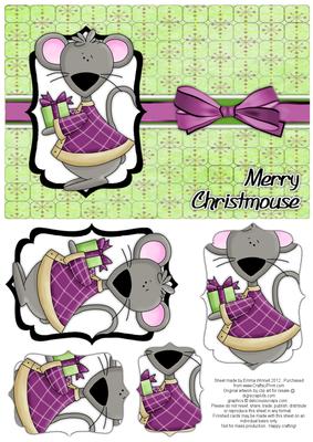 Merry Christmouse Pyramage Card - Purple & Green