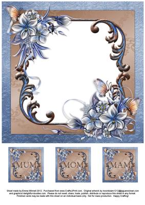 Winter Flowers 8x8 Insert & Tags - Mum/mom/mam -blue & Brown