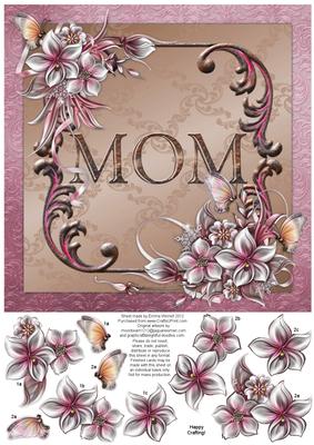Winter Flowers 8x8 Decoupage Card - Mom - Pink and Brown