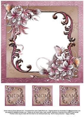 Winter Flowers 8x8 Insert & Tags - Mum/mom/mam -pink & Brown