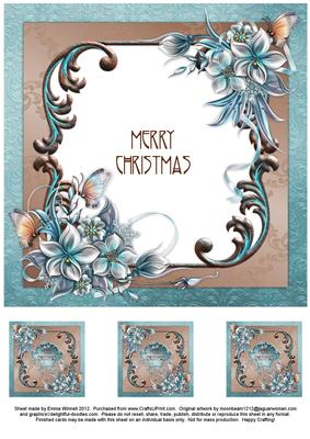 Christmas Winter Flowers 8x8 Insert Tags - Aqua & Brown