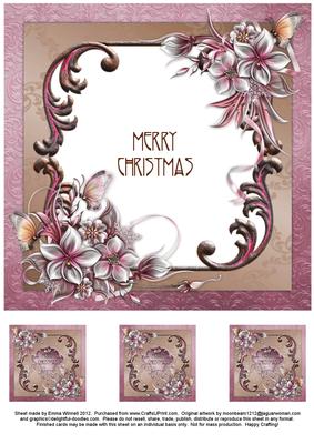 Christmas Winter Flowers 8x8 Insert & Tags - Pink & Brown
