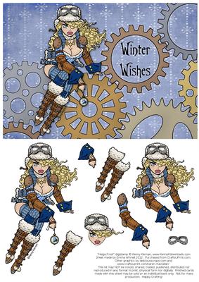 Helga Frost - A5 Winter Wishes Decoupage Card - Blue & Brown
