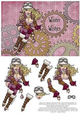 Helga Frost - A5 Winter Wishes Decoupage Card - Pink & Brown