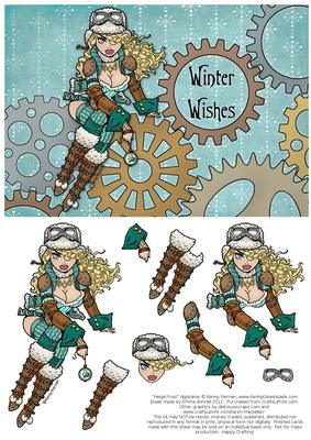 Helga Frost - A5 Winter Wishes Decoupage Card - Aqua & Brown