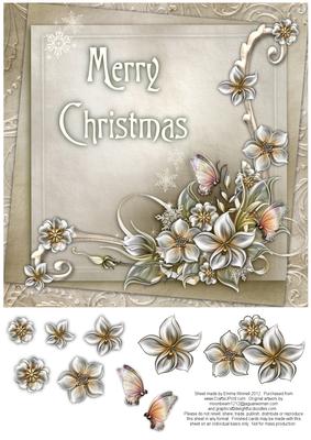 Merry Christmas Winter Flowers 8x8 Decoupage Card - Neutral