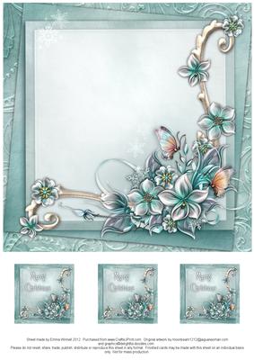 Merry Christmas Winter Flowers 8x8 Insert & Tags - Aqua