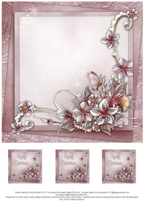 Merry Christmas Winter Flowers 8x8 Insert & Tags - Pink