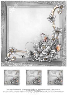 Merry Christmas Winter Flowers 8x8 Insert & Tags - Silver