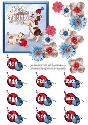 Dog & Cat Playing Christmas Optional Extras - Red & Blue