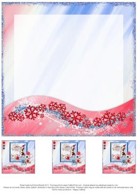 Dog & Cat Playing 8x8 Christmas Insert & Tags - Red & Blue