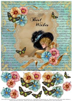 Vintage Lady in Lace Frame Decoupage Card - Best Wishes