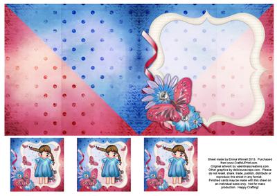 Cute Girl 6x6 Insert & Tags - Hot Pink & Blue
