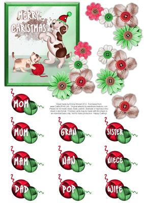 Dog & Cat Playing Christmas Optional Extras - Red & Green
