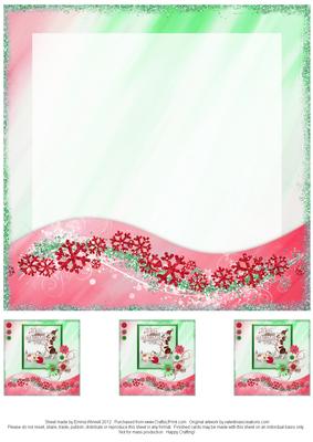 Dog & Cat Playing 8x8 Christmas Insert & Tags - Red & Green