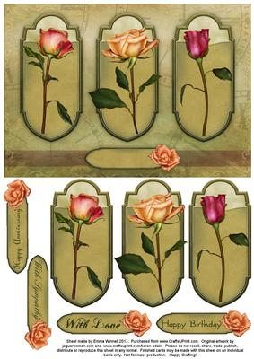 Roses Triptych Panels A5 Card Front - Olive Green