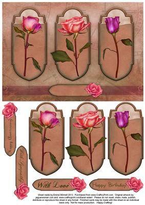 Roses Triptych Panels A5 Card Front - Dusky Pink