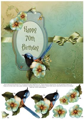 Fairy Wren & Flowers 8x8 Decoupage - 70th Birthday