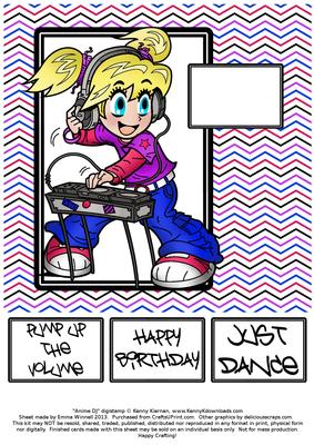Anime Dj - 8x8 Quick Card - Pink, Purple & Indigo