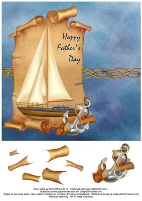 Sail Boat on a Scroll 8x8 Decoupage Card - Happy Fathers Day