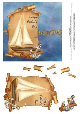 Sail Boat on a Scroll 6x6 Decoupage Card - Happy Fathers Day