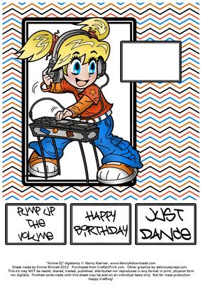 Anime Dj - 8x8 Quick Card - Orange & Blue